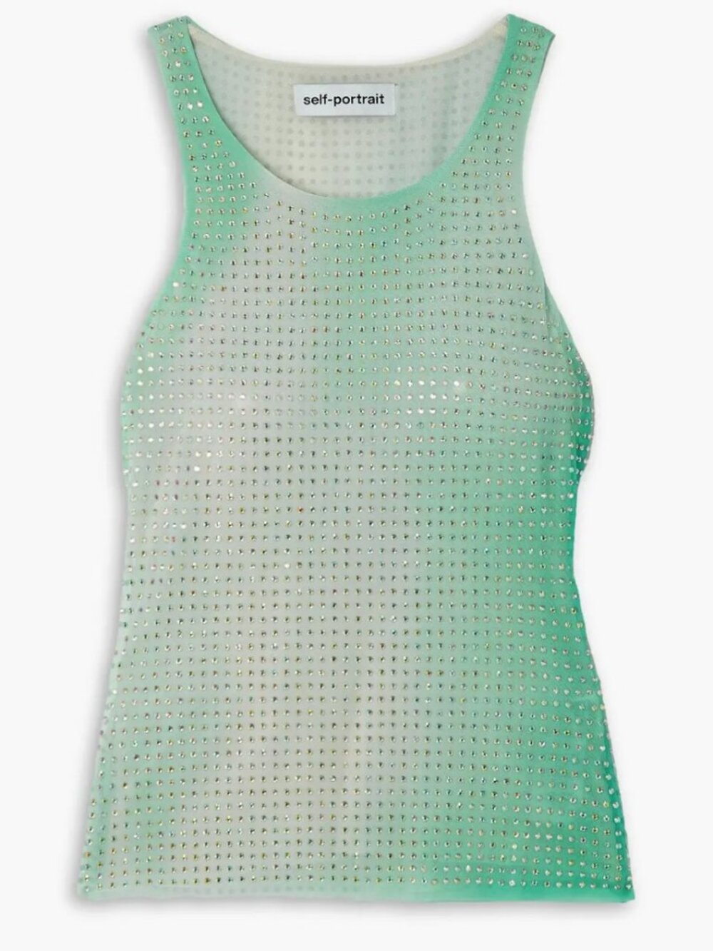 SELF-PORTRAIT Crystal Embellished Printed Stretch Mesh Tank NWT